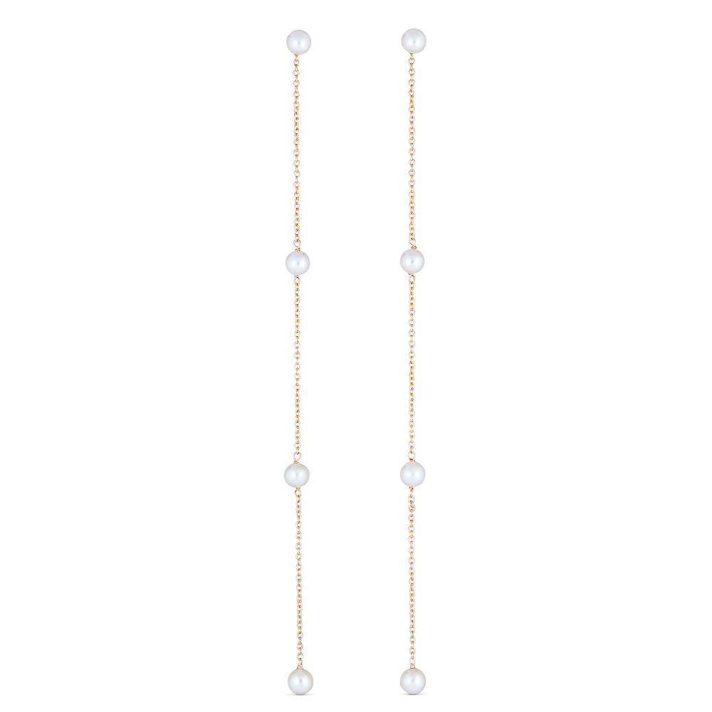 Long Drop Pearl Earrings in Yellow Gold