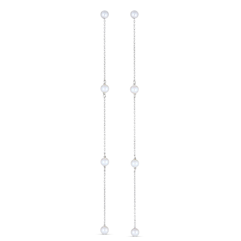 Long Drop Pearl Earrings in White Gold