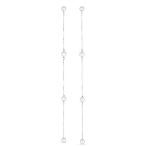 Long Drop Pearl Earrings in White Gold